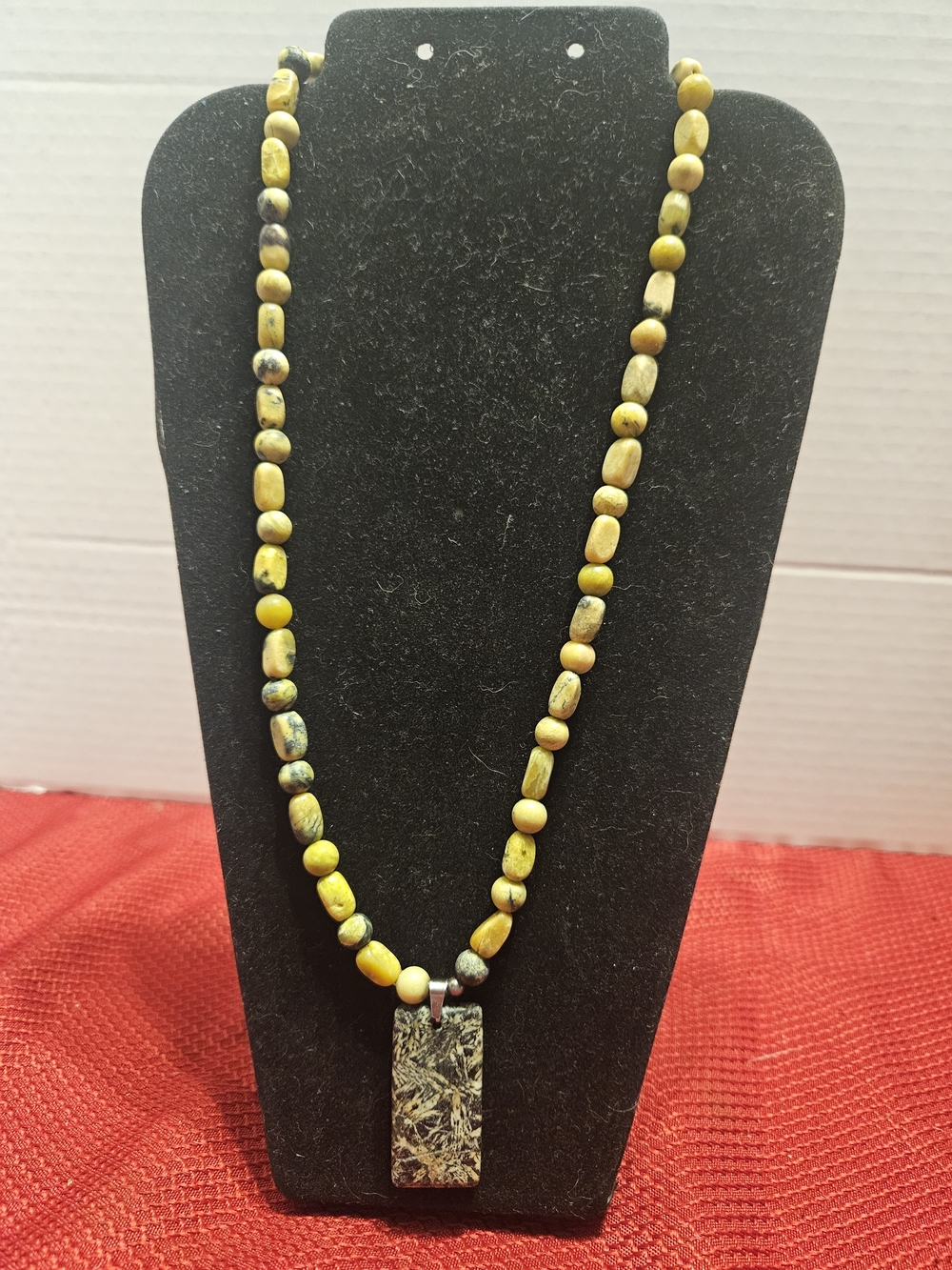 Yellow Beaded Necklace with Natural Rectangular Pendant